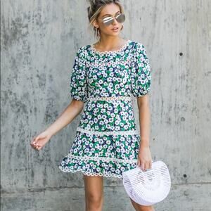 Olivaceous Bloom Again Green Floral Print Dress